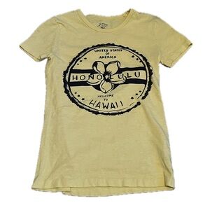 J. Crew 100% Cotton Yellow Short Sleeve Graphic Tee of Honolulu Hawaii Size XXS